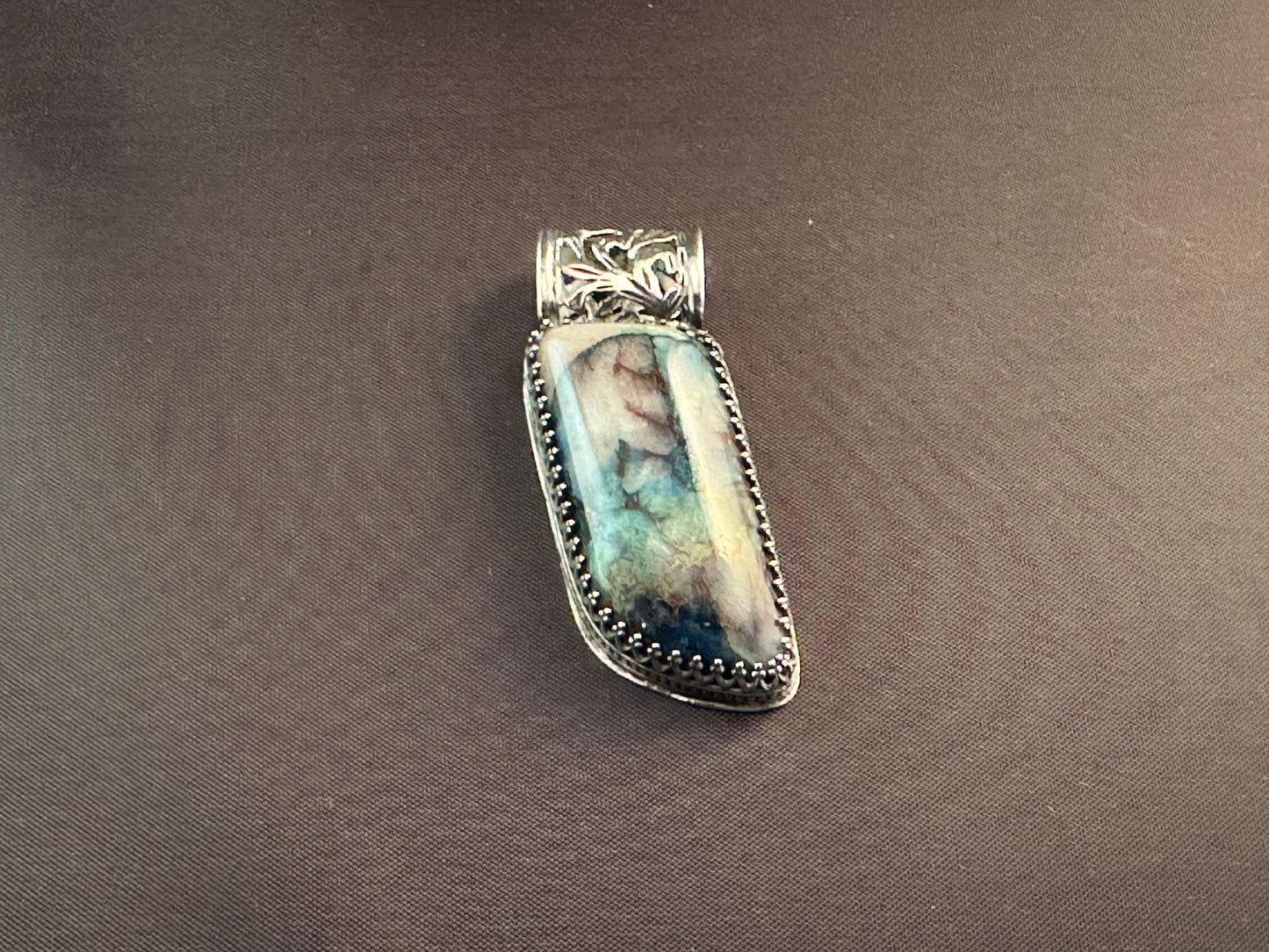 Chrysocolla in Quartz & Sterling Silver Pendant