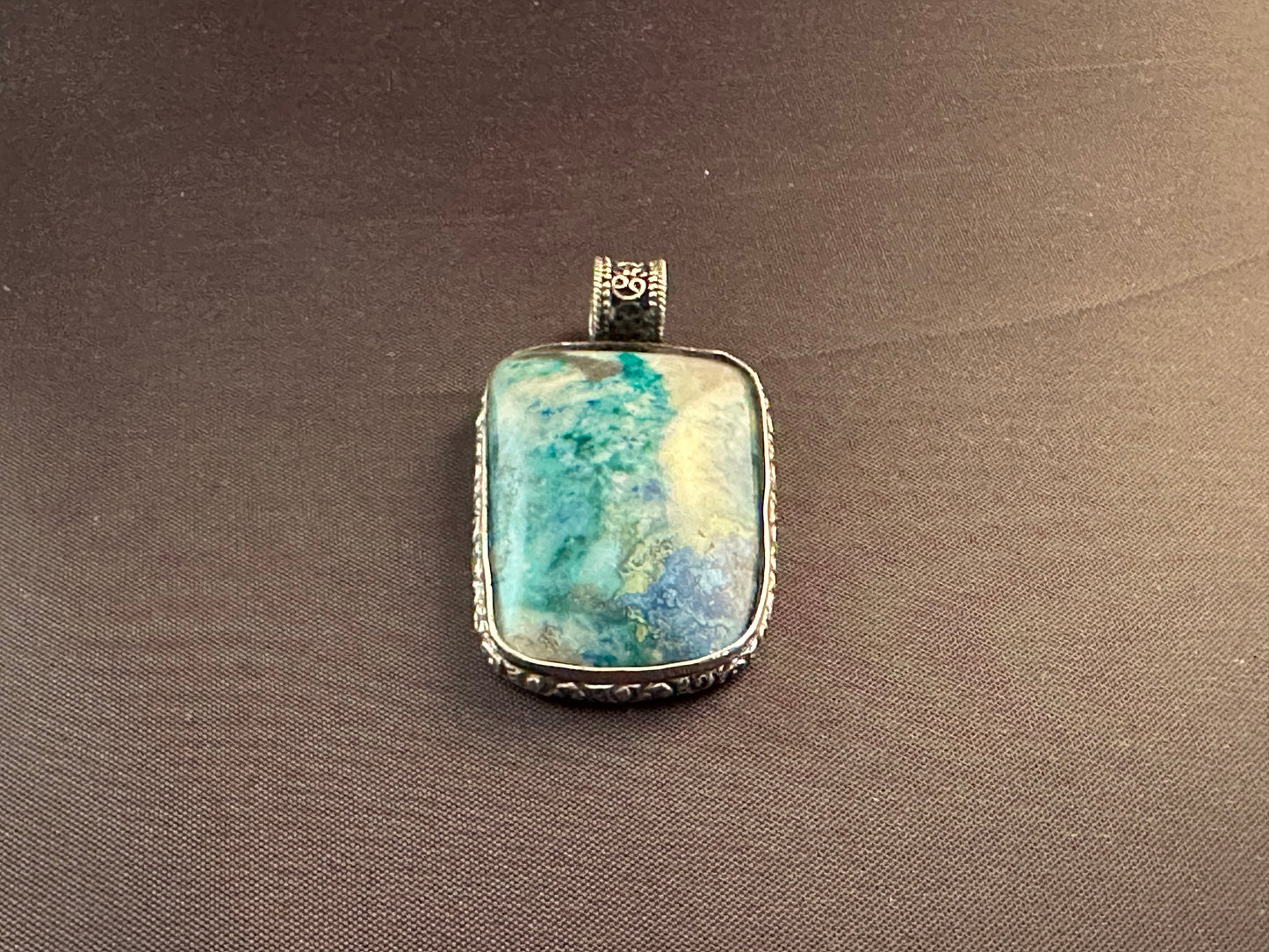 Chrysocolla in Quartz & Sterling Silver Pendant