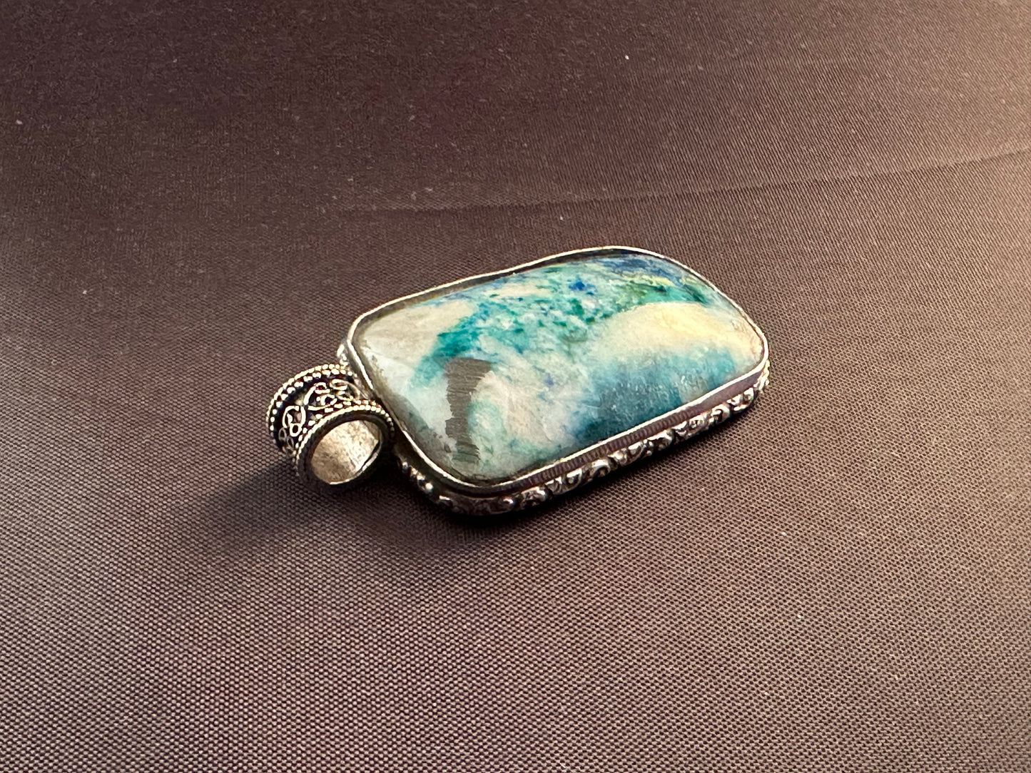 Chrysocolla in Quartz & Sterling Silver Pendant